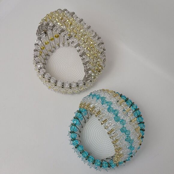 Safety Pins Beaded Handmade Wire Beads Ruffled Small Basket With Handles 2 Pcs - Picture 3 of 11